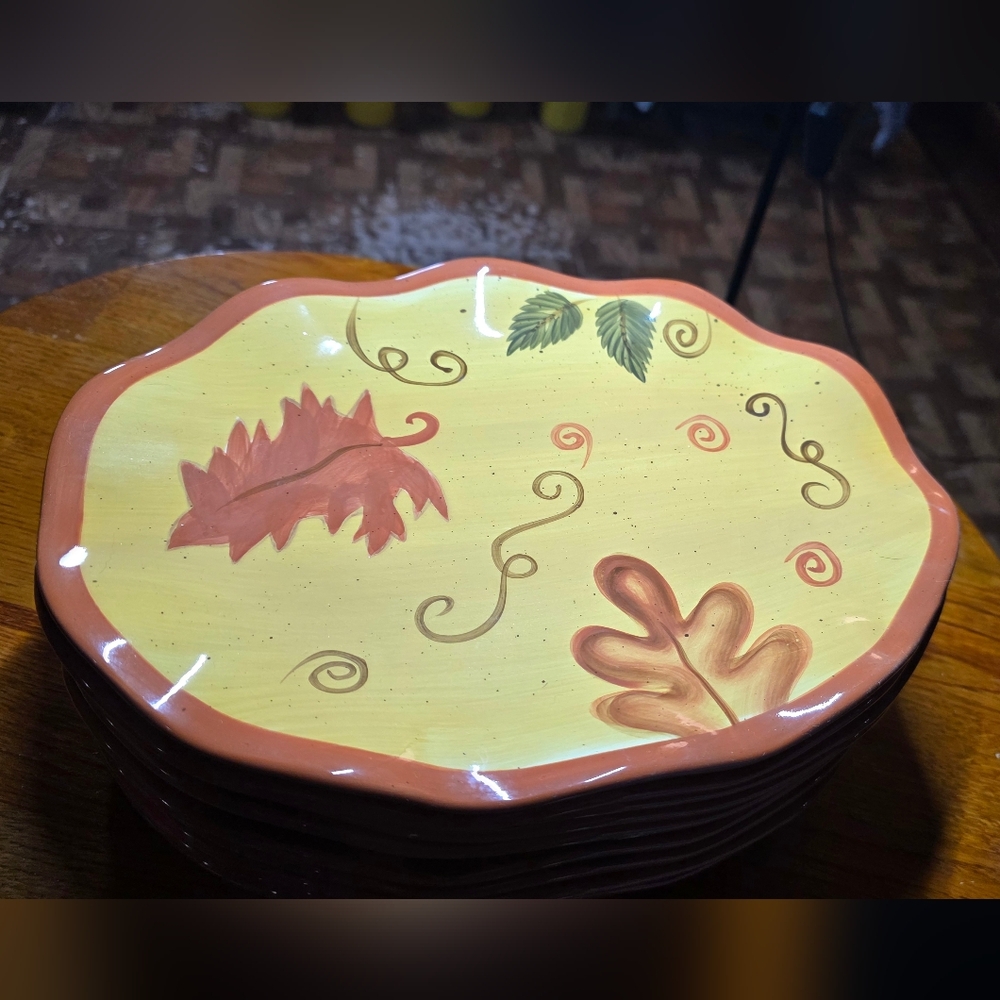 Vintage Stoneware Serving Platters, Autumn Leaf Design, Set of 11
